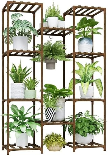 Bamworld Plant Stand Outdoor Indoor Hanging Plant Shelf Tall Large Plant Holder Wood for Living Room Plant Rack Indoor Multiple Plants Patio Balcony Garden