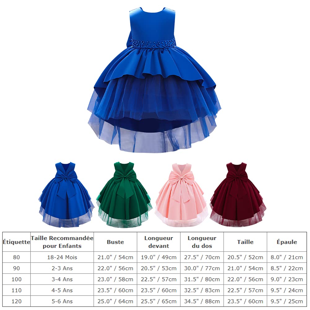 IBAKOM Bébé Filles Petits Enfants élégant sans Manches col en V Bowknot Satin Formelle fête Mariage Demoiselle d'honneur Communion baptême Princesse Robe de Bal