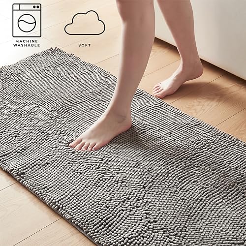 Non Slip Bath Mat, Grey Bathroom Rug, Large Thick Ultra-Soft Absorbent Chenille Washable Bathroom Runner, Quick Dry Microfiber Bathmat for Shower Floor by Casual Living, 24 x 60-Inch, Grey by CASUAL LIVING - Image 3