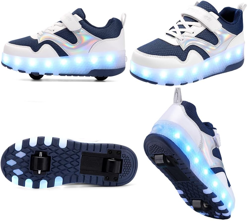 Girls Roller Shoes LED Lights Up Sneakers with Wheels Removable Lightweight Roller Skates Boyss Beginners Trainers Skate Comfortable Sports Footwear Athletic USB Charge Sneaker Kids Gifts