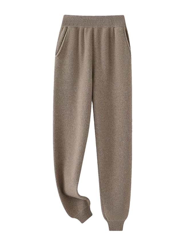 Womens Winter Middle Waist Pencil Pants 100 Merino Wool Thick Warm Trousers Basic Casual Soft Knit Pants