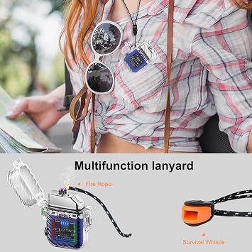 SUPRUS Waterproof Luminous Lighter of Flashlight Windproof Arc Electric Lighters Rechargeable Dual Arc Plasma (Blue, 2Packs)