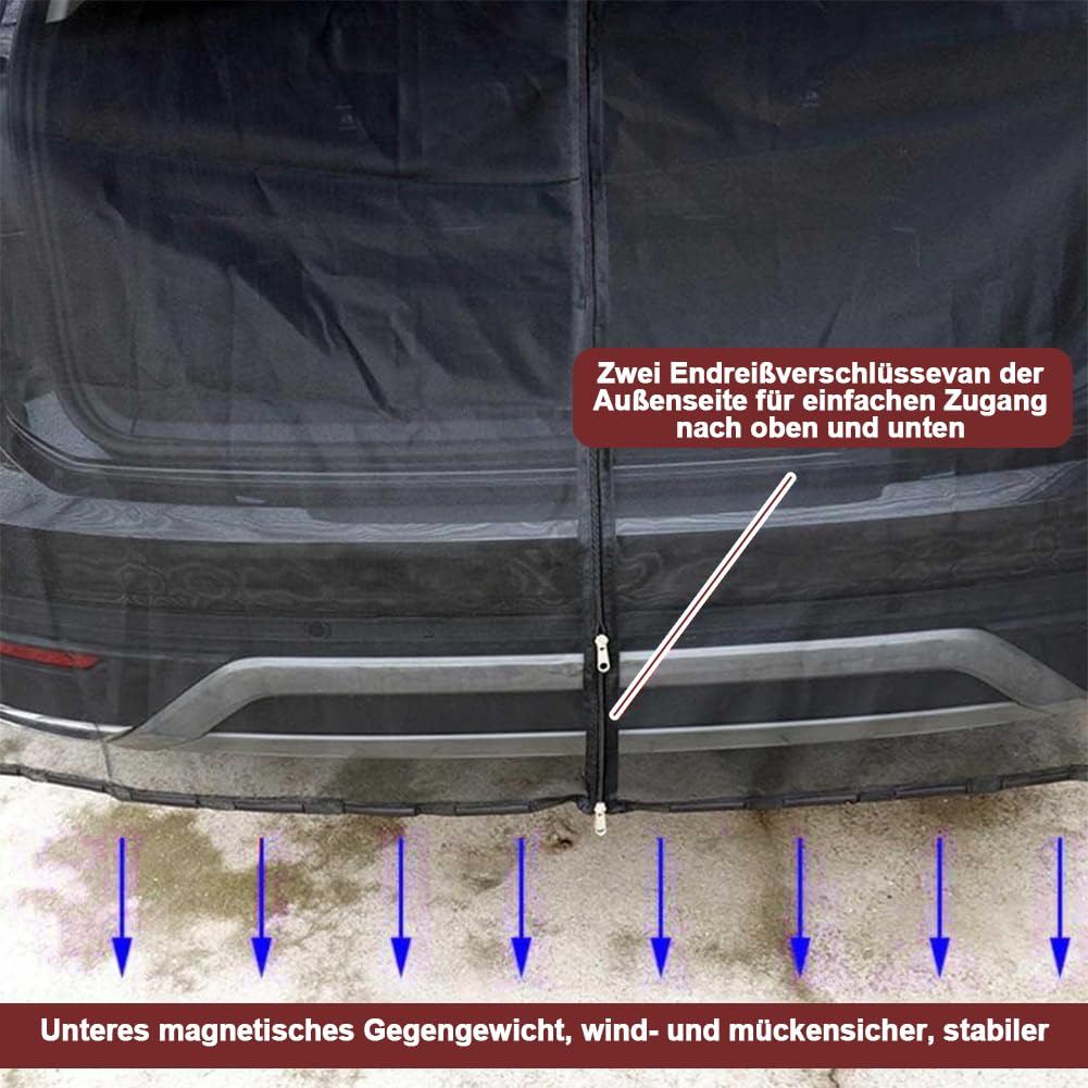 Copertura per portellone con zanzariera, 180x150cm Copertura per porta a battente del bagagliaio Protezione solare, Zanzariera magnetica per auto, Tenda divisoria per auto Protezione solare