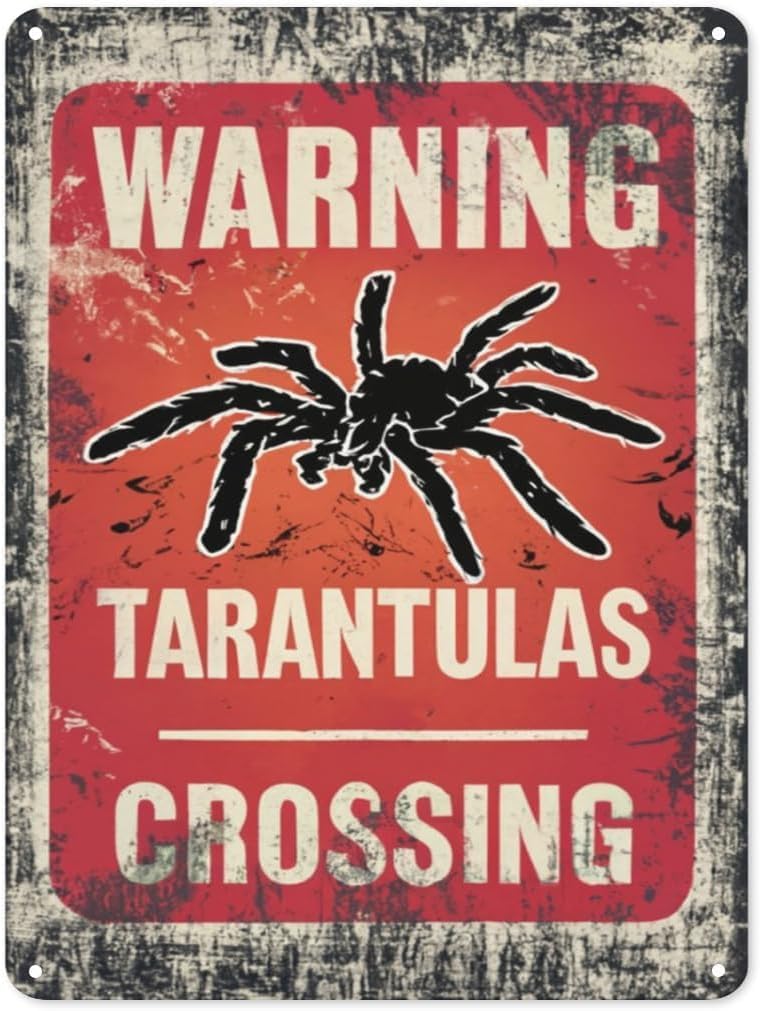 SMAZDFXX Tarantulas Crossing Warning Signs Funny Metal Signs Retro Beware Tin Sign Wall Poster Plaque for Home Bar Garage Man Cave Decor Outdoor Yard 5.5"x8"