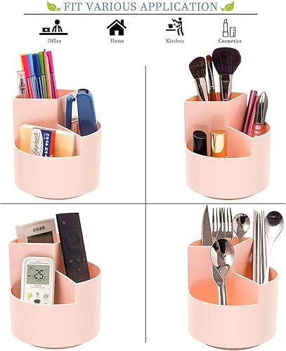 Miniatura 5 de Siveit Soporte giratorio para bolígrafos, 3 ranuras para lápices giratorio de 360 grados, organizador de escritorio, lindo recipiente para el hogar,