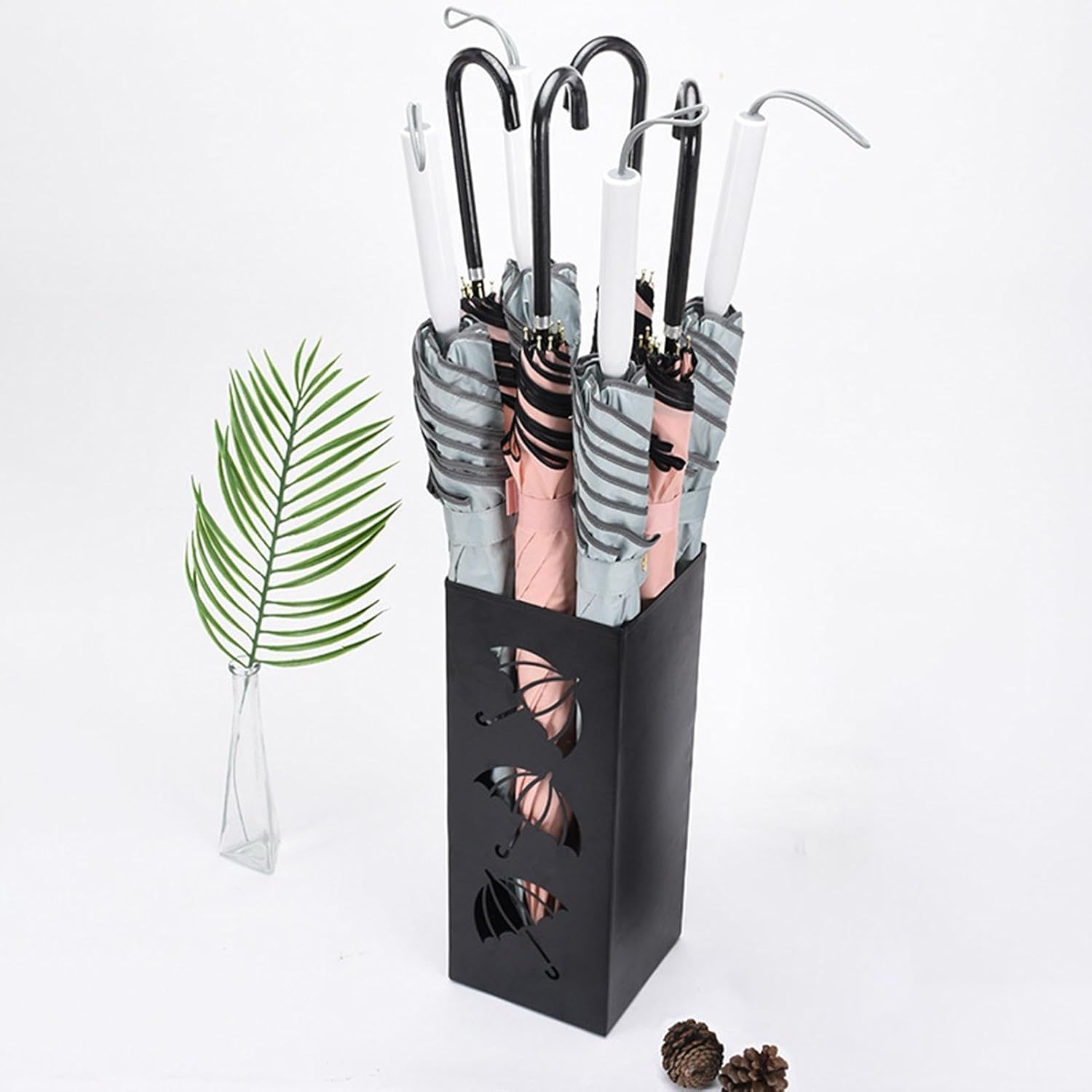 Metal Umbrella Stand - Rustproof Square Umbrella nizer, Drainage Holes Storage Container for Entryway, Bedrooms, Door | Stylish Umbrella Holder