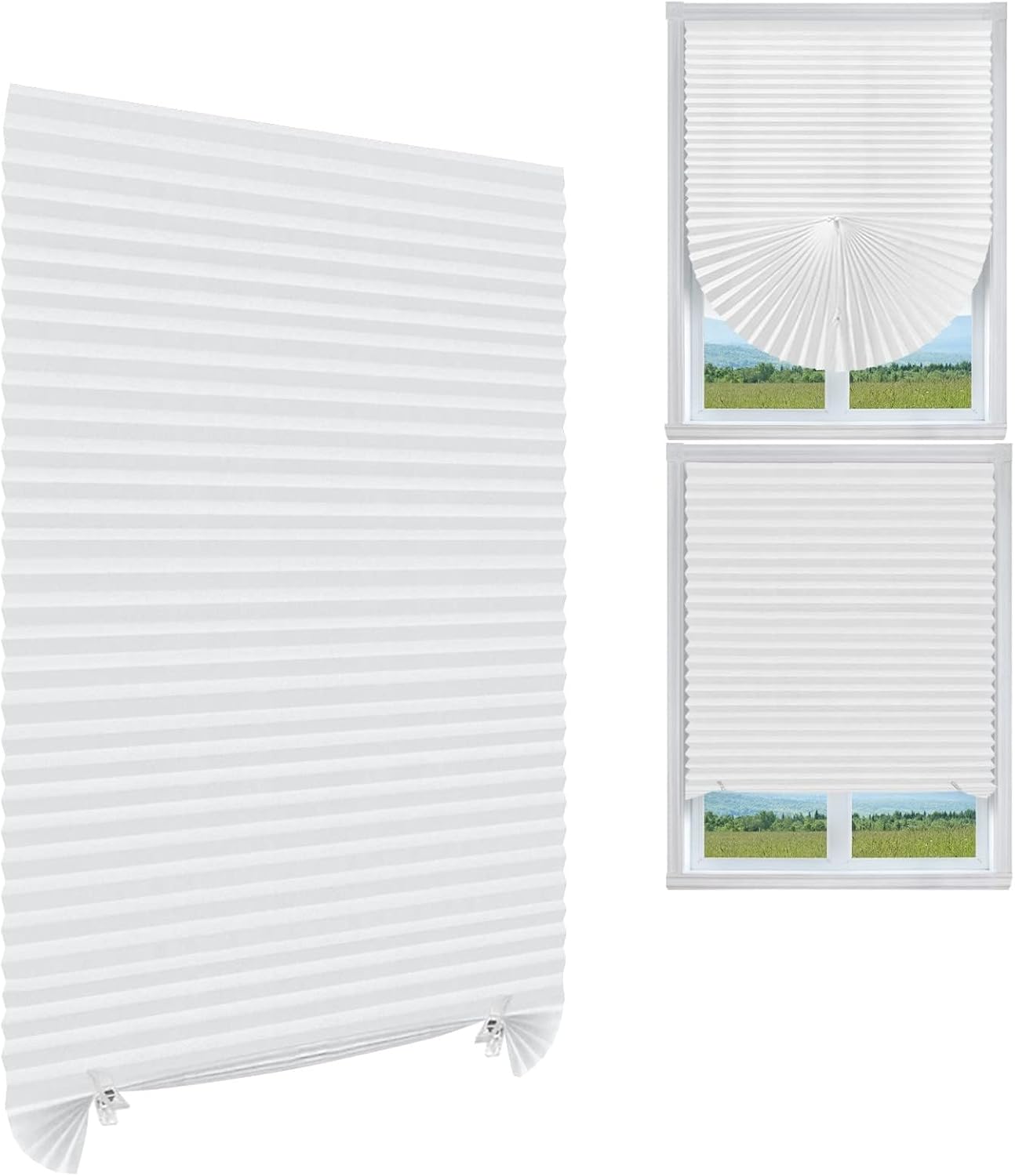 Temporary Window Blinds - Cordless No Drill Stick On Self Adhesive Clip on Paper Blinds for Windows Door - White, 35 x 59 Inch (Fits Windows 19-36 Inch)