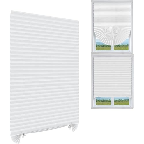 Pleated Window Blinds,Temporary Shades Cordless Light Filtering Pleated Paper Shades Room Darkening Blinds for Home Bedroom Office - 24 Inch x 59 Inch (Fits Windows 15 in-24 in)