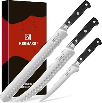 KEEMAKE Brisket Carving Knife Set, 3-Piece Slicing Knife for BBQ & Meat