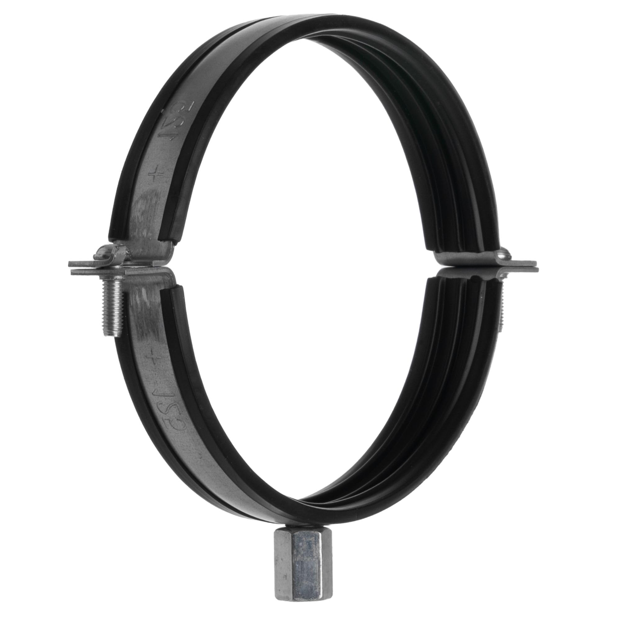Turvent Black 125Mm Pipe Clamp - 5 Inch Pipe Hanger - Galvanized Steel Mounting Bracket - Duct Clamp With Rubber Gasket And M8/M10 Thread - Metal Support Brackets For Ducting Hvac System
