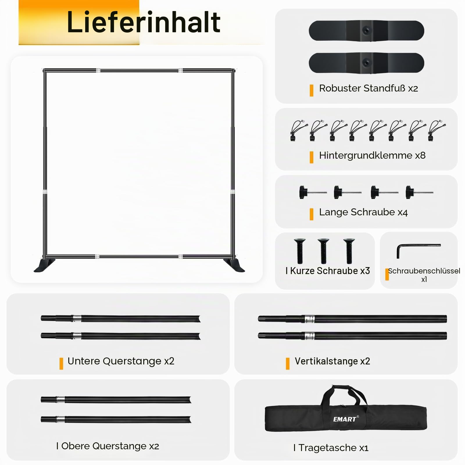 EMART Banner Ständer 3x3m, Hintergrund Ständer, Foto Hintergrundständer | Upgraded, Verstellbarer, Studio, Porträt und Produktfotografie, Fotografie