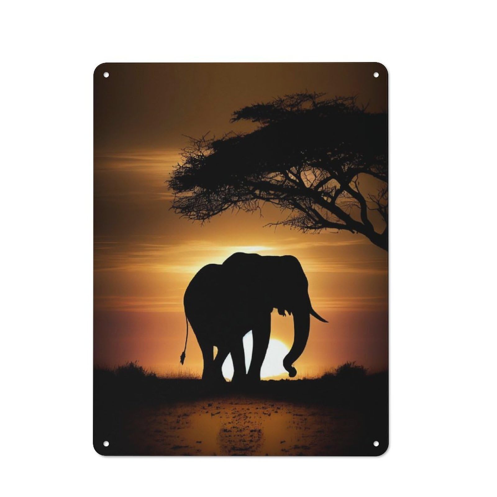 Junmoney Elephant Sunset Printed Metal Sign 40X30cm For Kitchen Or Home Bar, Housewarming Present For People Styling Kitchen And Home Bar