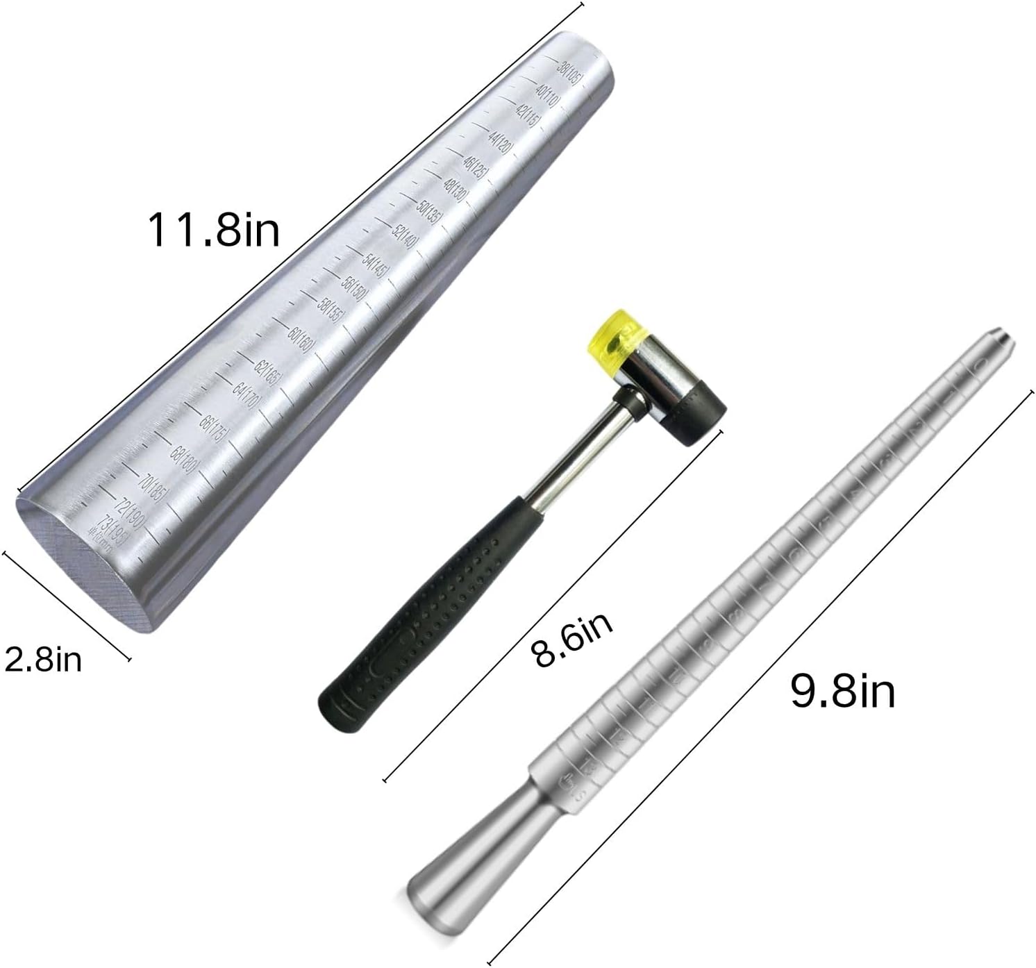 Ring Bracelet Sizer Measuring Tool Set, Including Iron Hammer, Stainless Steel Round Metal Ring Mandrel,Bracelet Mandrel with Graduated, Adjust Bracelet Making Jewelry Making Tool