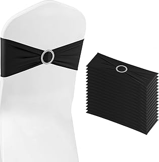 Black Chair Sashes 25 Pack Spandex Stretch Chair Band Sashes with Buckles for Folding Chairs Wedding Party Reception Baby Shower Events Banquet Decorations