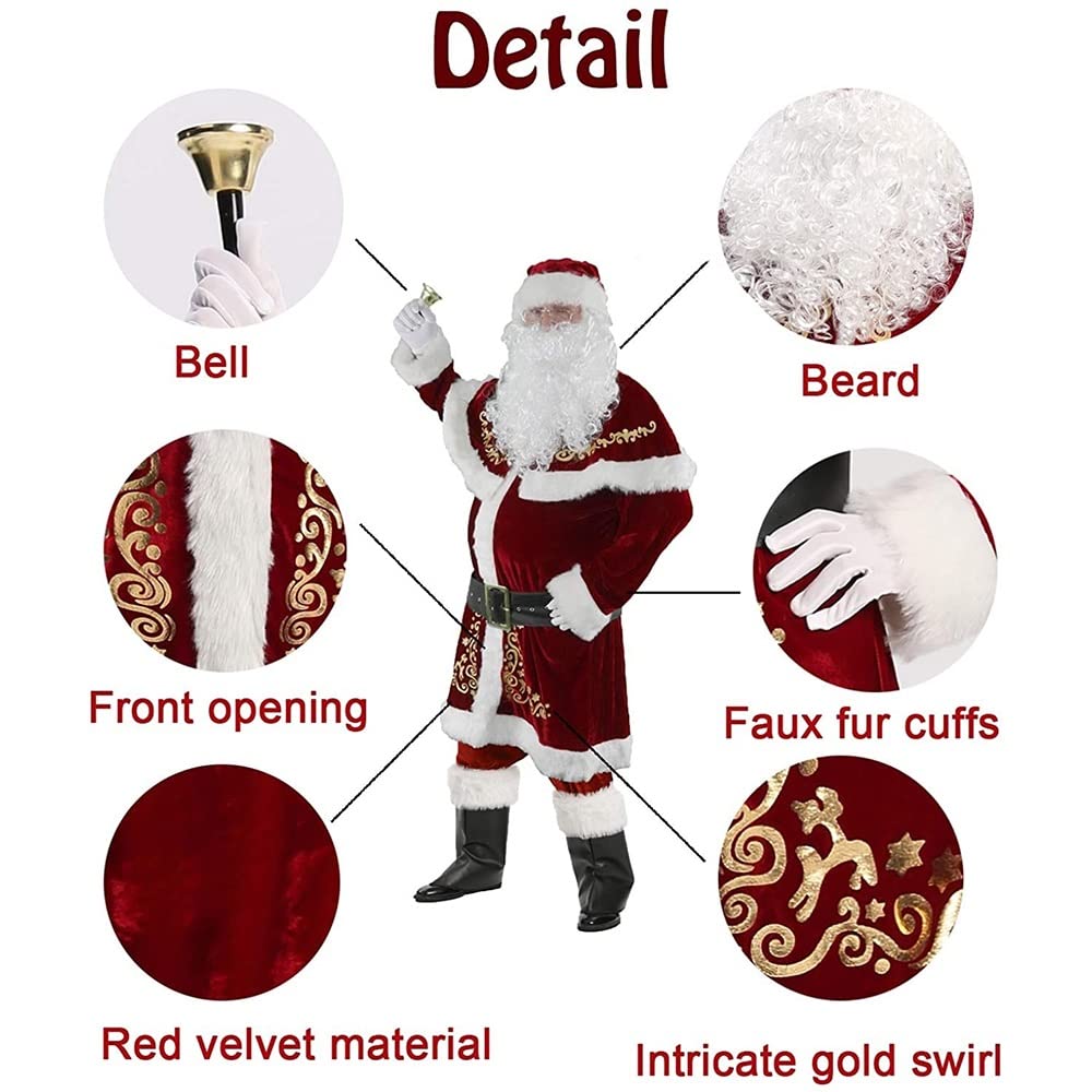 Volledige Set Kerstman Pak mannen Kerst Volwassen Kerstman Kostuum Deluxe Set Xmas Outfit Cosplay Kostuum/Kerst Decoratie 11 stks A,XXXL