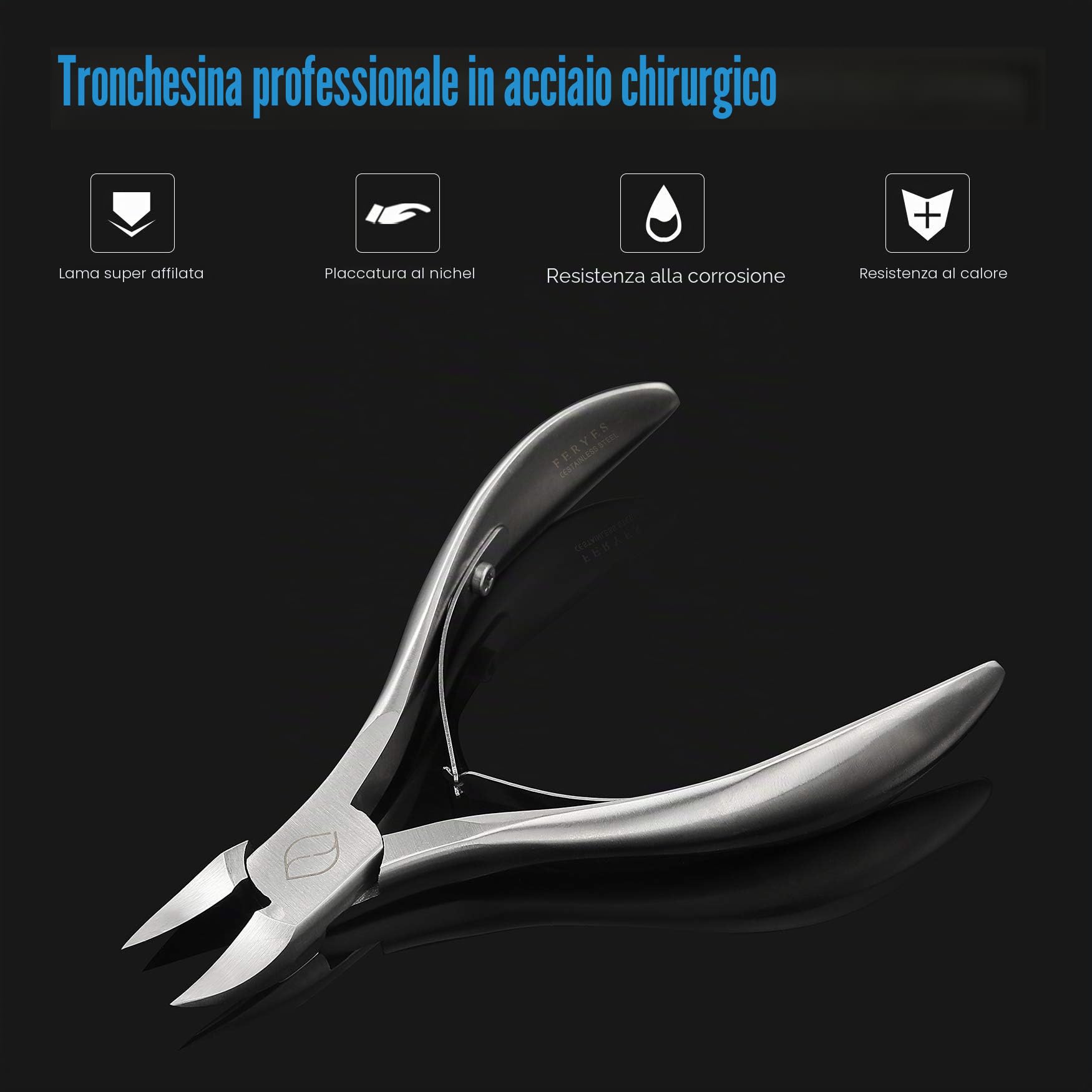 FERYES Tagliaunghie per Unghie Spesse, Funghi o Unghie Incarnite - Heavy Duty 4R13 in Acciaio inox -Tronchesino per Unghia Ingrossate per Uomini,Donne, Anziani, Adulti,FL-N200, Argento