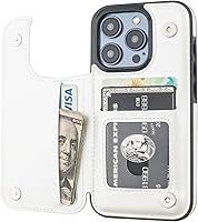 Vista 14 de ONETOP - Funda tipo cartera compatible con iPhone 15 Pro con soporte para tarjetas, funda de piel sintética con ranuras para tarjetas, doble cierre