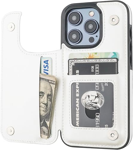 ONETOP Funda tipo cartera compatible con iPhone 15 Pro con soporte para tarjetas, funda de piel sintética con ranuras para tarjetas, doble cierre