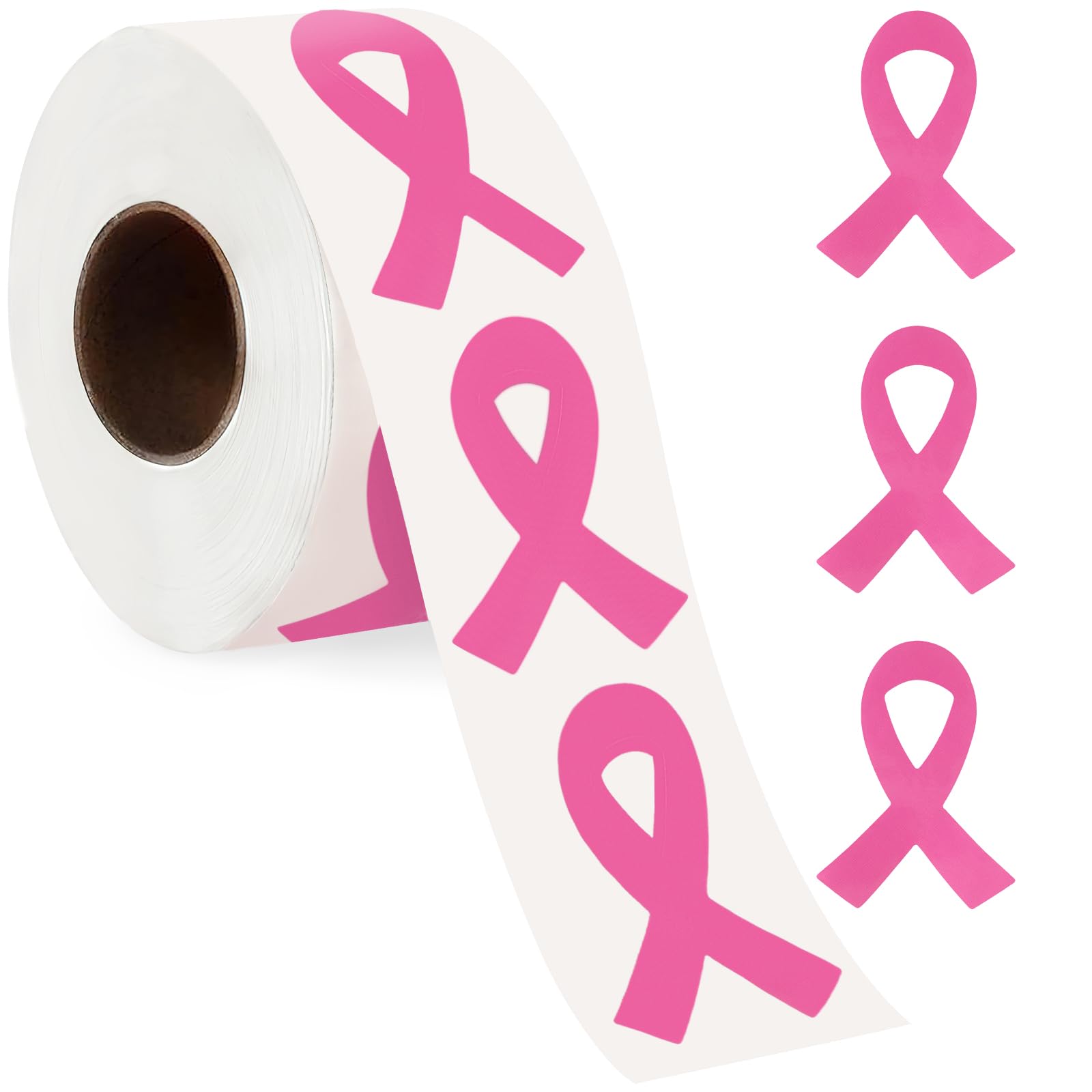 FEBSNOW Pink Ribbon Stickers, 600Pcs Breast Cancer Awareness Ribbon Stickers Self Adhesive Pink Ribbon Awareness Decal Sticker Envelope Sealer for