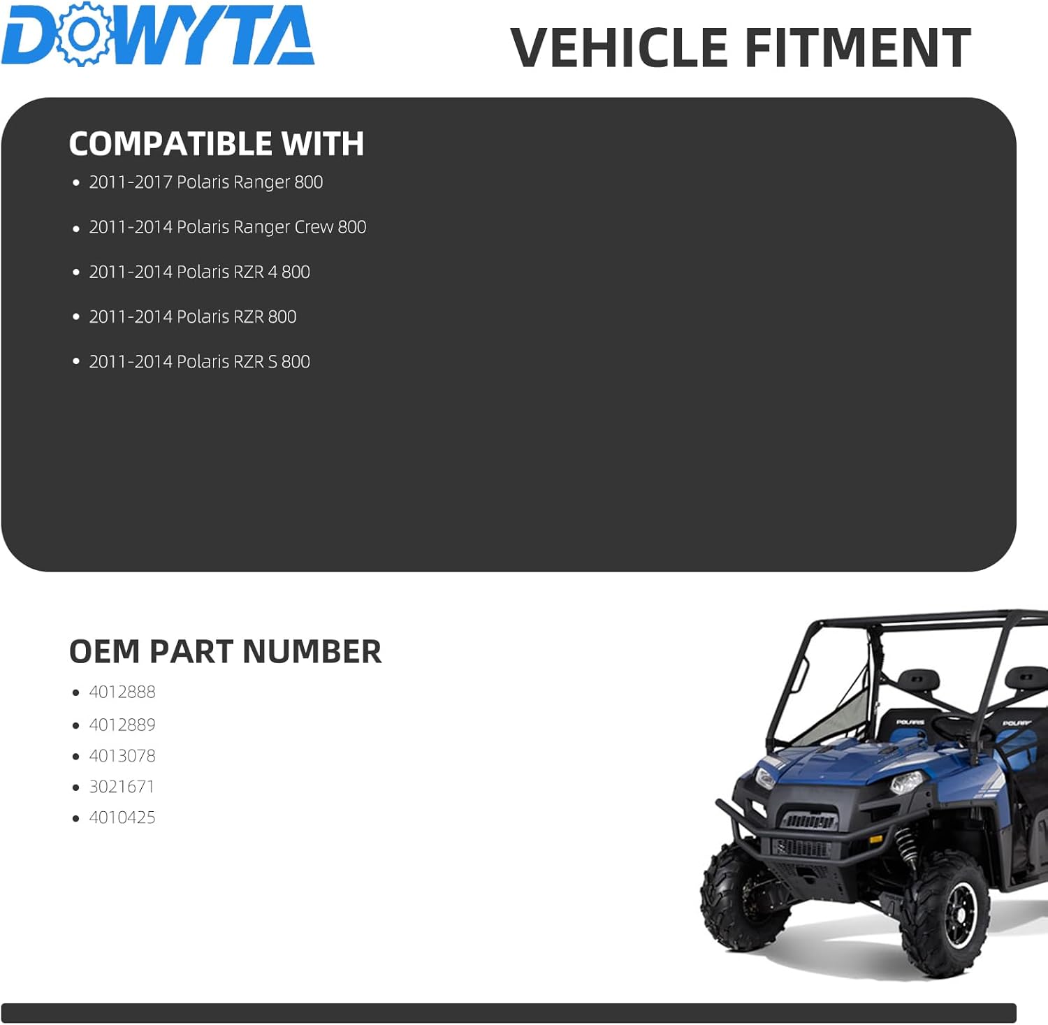 Ignition Coil and Spark Plug w/Wire Cap Compatible with 2011-2017 Polaris Ranger Crew 800 RZR 4 S 800 Replaces 4010425 4012888 4012889 4013078