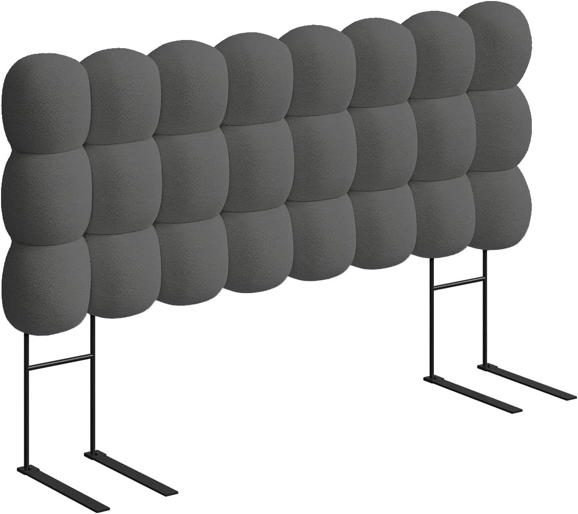 Queen Upholstered Headboard with Adjustable Height, Ergonomic Design, Memory Foam Cloud-Shaped, Teddy Fleece, Grey