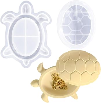 Turtle Box Resin Mold with Lid Jewelry Box Silicone Molds for Art Craft | 3D Sea Animal Storage Container Mould Durable Silicone Reusable Non Stick for Candy Jewelry Organizer Ocean Theme Home Decor