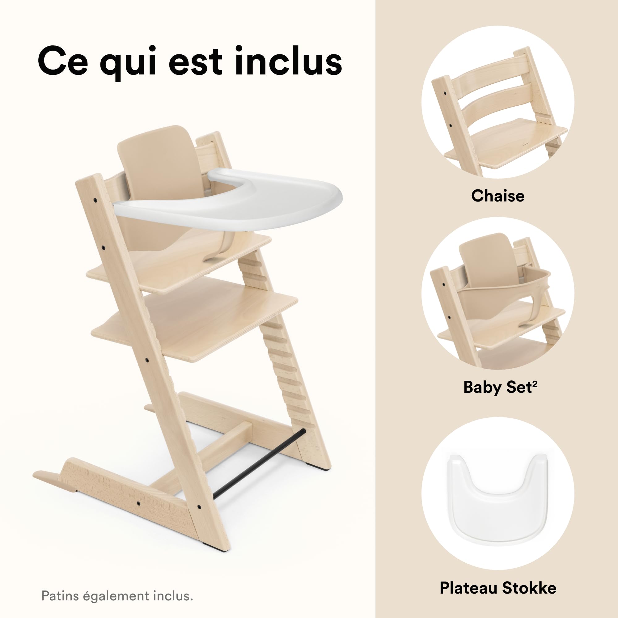Pack Chaise haute Tripp Trapp avec son Baby Set et sa tablette Naturel - Stokke