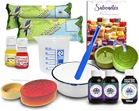 Kit Saboaria Promocional para Sabonetes Artesanais, com Bases Glicerinadas, Essências, Corantes, Moldes e Livro de Receitas