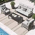 AECOJOY Aluminum Patio Furniture Set, High Back Outdoor Sectional Sofa, 4 Pieces Modern Conversation Sets for Porch, Balcony, Garden, Gray