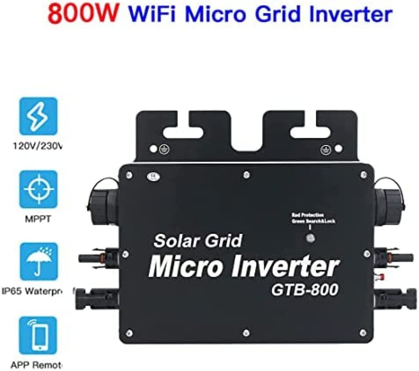 Micro inverter, energia Solare fotovoltaica, inverter per Collegamento alla Rete Solare, Micro inverter per Pannelli solari, Onda sinusoidale Pura GTB‑800 Potenza 800 W, 220 V