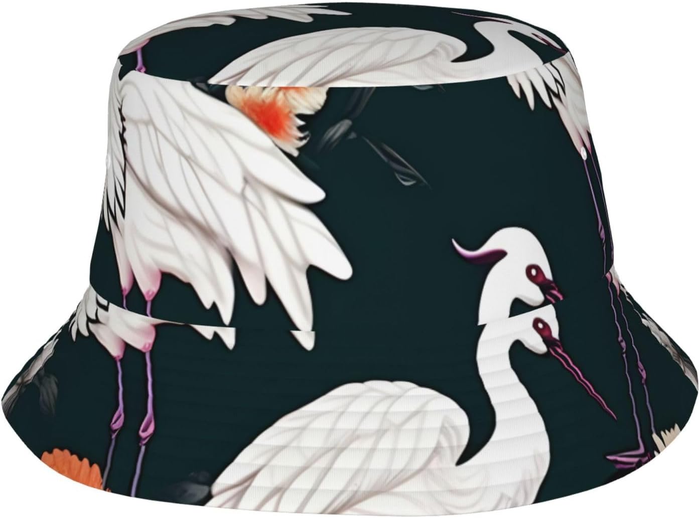 Two Cranes Chrysanthemum Print Sun Hat Outdoor Fisherman Cap Summer Bucket Hat Beach for Men Women