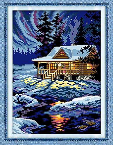 Stamped Cross Stitch Kits Cross-Stitching Accurate Pre-Printed Pattern - The Night of The Arctic 11CT 10.6”X 15”, Frameless (Pattern Printed On Fabric)