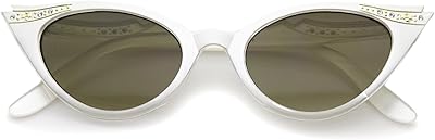50s Vintage Cat Eye Sunglasses for Women UV400 Embellished with Rhinestones, Pinup Girl & Rockabilly Accessories 51mm (White/Smoke Gradient)