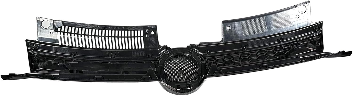 Black Carbon Fiber Print Front Bumper Grille w/Chrome Trim Compatible with 2010 2011 2012 2013 2014 Volkswagen MK6 Golf/GTI/Jetta Sportwagen Insert Bumper Upper Center Grille