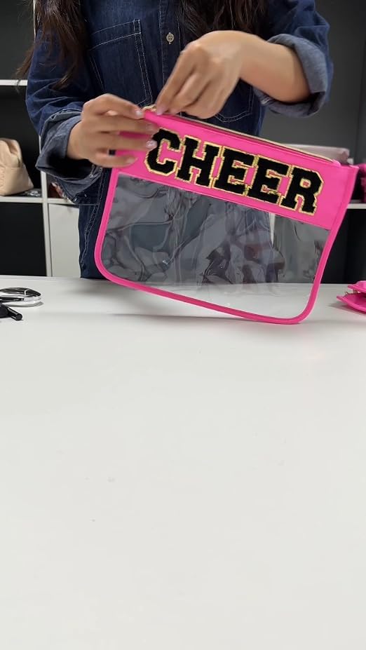 Dealkion Cheerleader-Geschenktasche Transparent Mit Chenille-Buchstaben – Make-up-Tasche & Kulturbeutel Für Mädchen & Damen In Pink