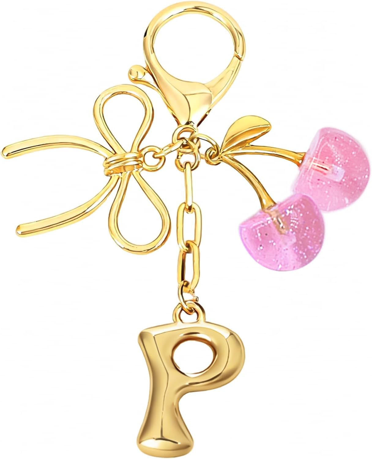 Gold Initial Keychains Cherry Keychain Cherry Bag Charms for Handbags Purse Charms Bag Charm Accessories for Women