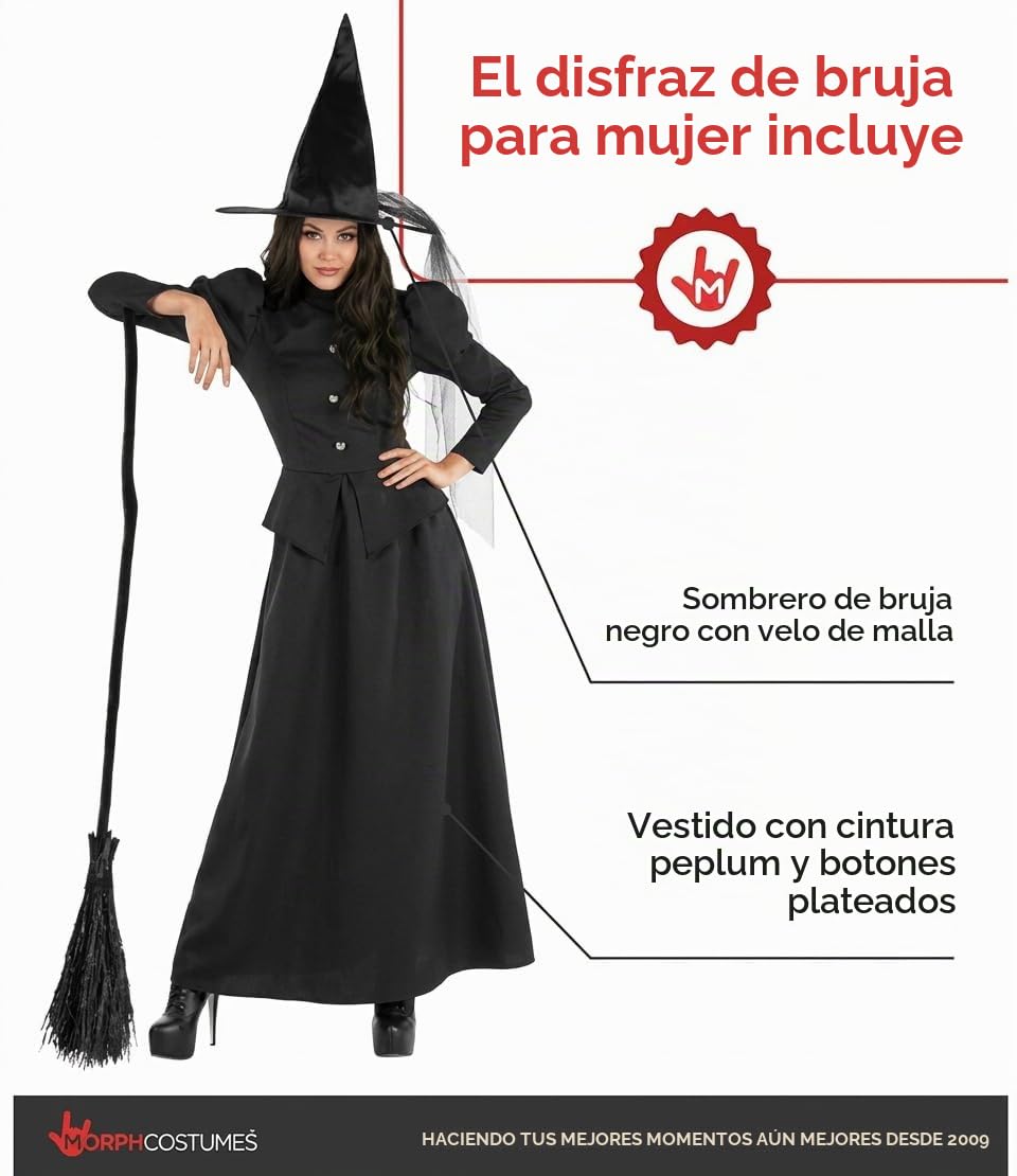 Morph Disfraz Bruja Mujer, Disfraces Halloween Brujas, Traje de Bruja Malvada, Disfraz Halloween para Mujer