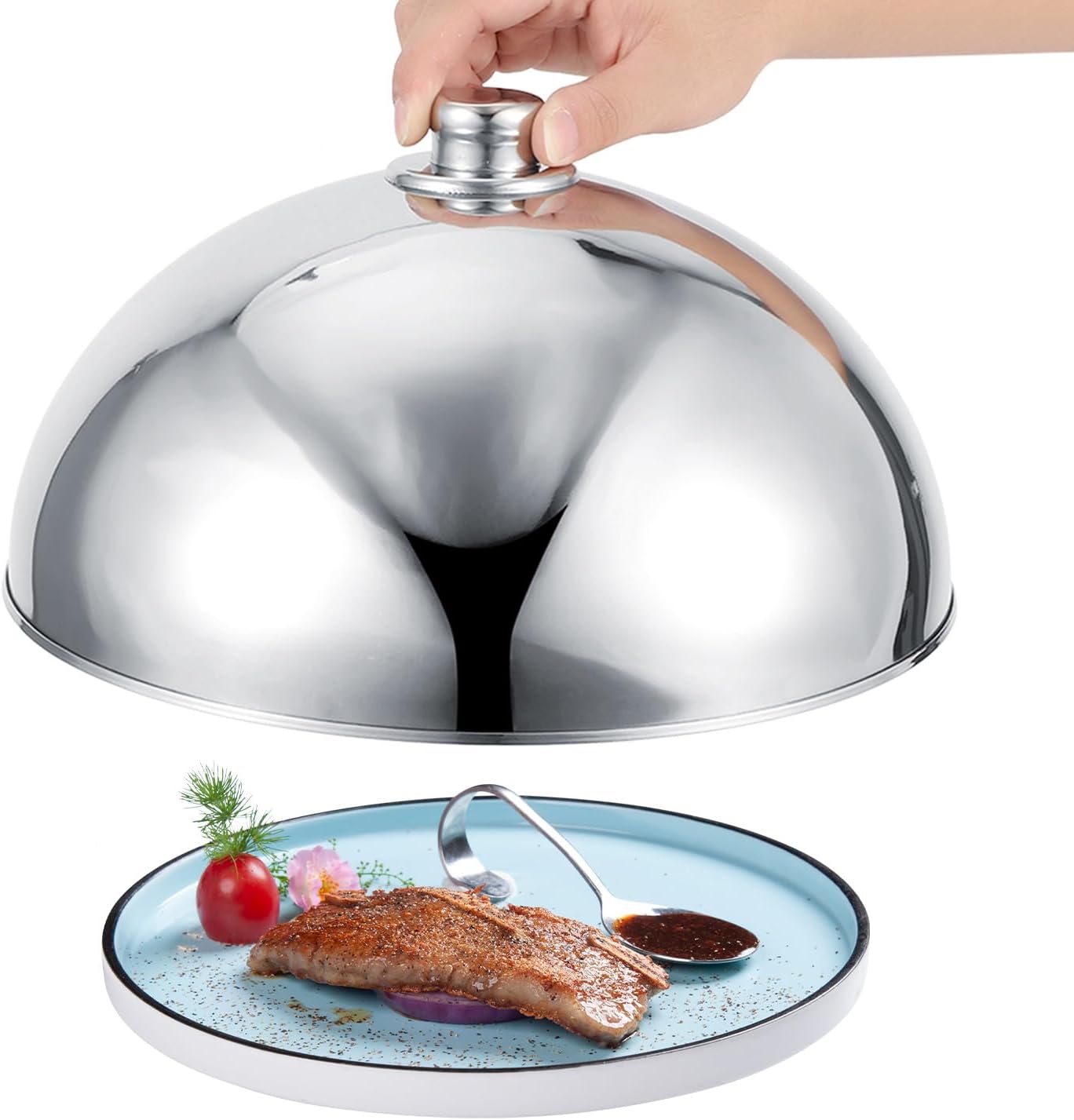 Stainless Steel Food Dome Cover, Food Serving Cover Dome Plate Covers Dish Lid for Hotel Buffet Restaurant to Keep Warm(12.5inch)