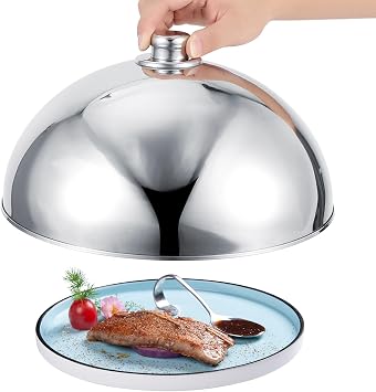 Stainless Steel Food Dome Cover, 12.5 inch Cloche Serving Dish Food Cover Round Basting Cover Cheese Melting Lid, Dessert Dish Dome for Hotel Restaurant Buffet Party Kitchen Barbecue 12.5 inch