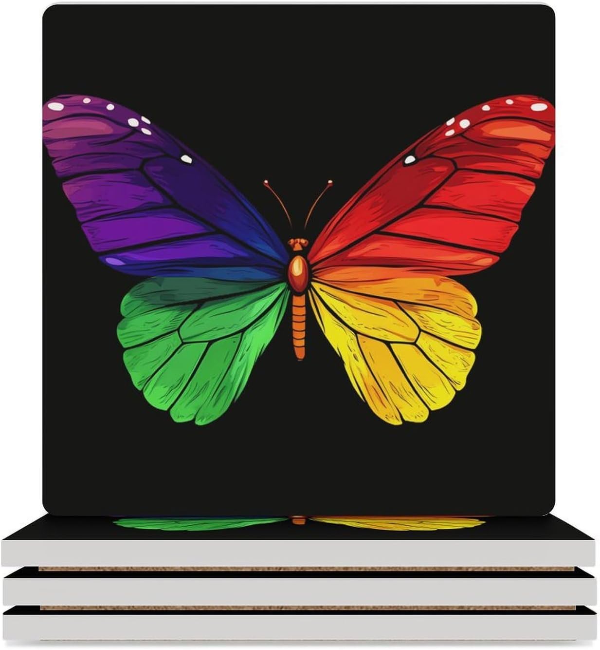 Colorful LGBT Butterflies Ceramic Coasters Square Drinks Coaster Coffee Table Decor Table Coaster for Home Bar