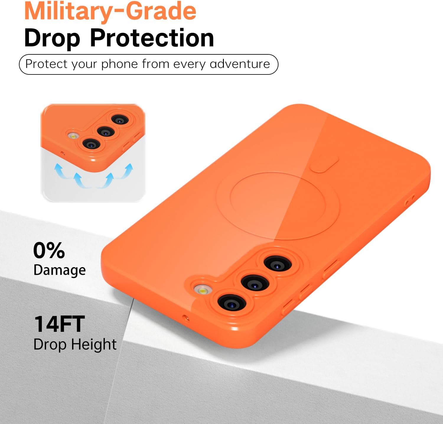 for Samsung Galaxy S23 Plus Phone Case Silicone Magnetic, Compatible with Magsafe Case Cute for Women, Girly Bright Color Glossy Jelly Slim Hard Mag Safe Rubber & Camera Cover, Neon Orange - Image 6