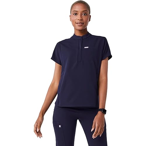FIGS Montex Scrub Top for Women — Relaxed Fit, Mock Neck, 2 Pockets, Anti-Winkle, 4-Way Stretch