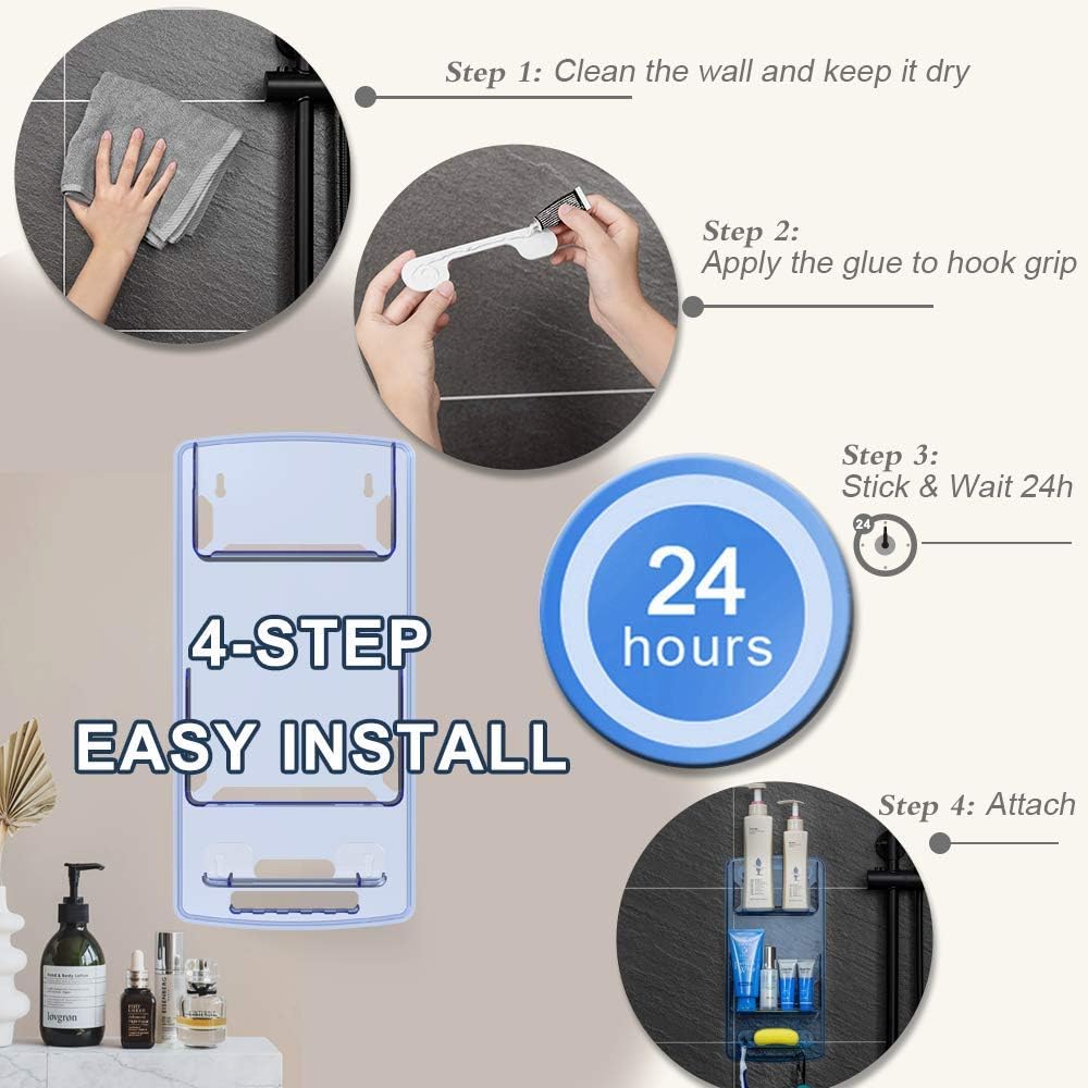 TROPICALTREE Shower Caddy - Plastic Shower Organizer Hanging, No Drilling Bathroom Organizer with 6Hook, Baffle Anti-Drop Design, Removable Shower Holder for Shampoo and Soap is Easy to Clean