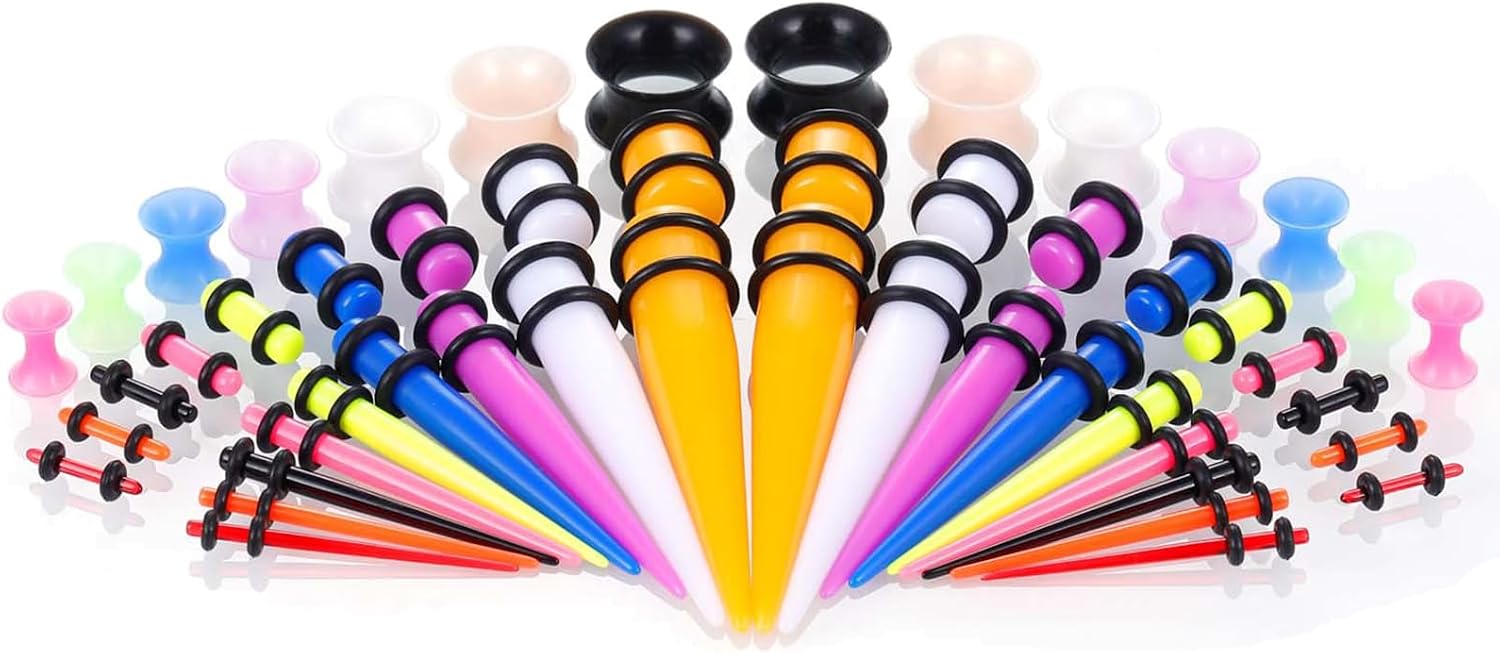 Bulk Acrylic Taper Ear Stretchers 50 Count Assorted Measurements Vibrant Shade Options Stretching Set Multicolor Stretching P