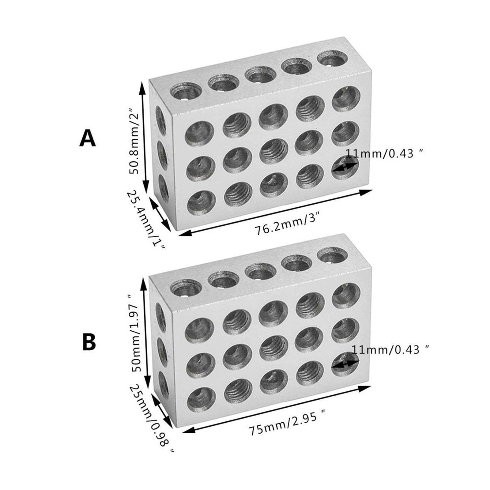 Blok Wzorcowy, 2 sztuk 25x50x75mm miernik bloku 23 otwory stal hartowana 1-2-3 "precyzyjnie dopasowane narzędzie do obróbki drewna dla układu i wzmacniacza(A Imperial 123)