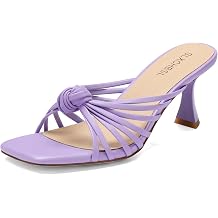 Slip On Kitten Heels for Woman, Square Toe Knotted Heeled Sandals