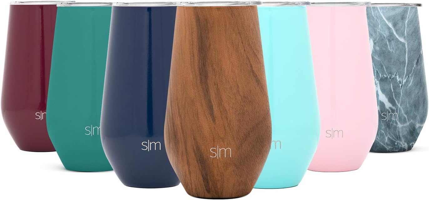 Simple Modern Spirit 16oz Wine Tumbler with Lid - Vacuum Insulated Coffee Mug Stemless Cup 18/8 Stainless Steel Pattern: Wood Grain
