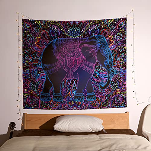Ralxion Black Light Tapestry Uv Reactive Elephant Psychedelic Tapestry Trippy Buddha Aesthetic Wall Hanging Hippie Tapestry For Bedroom Elephant Living Room Décor #TOP1