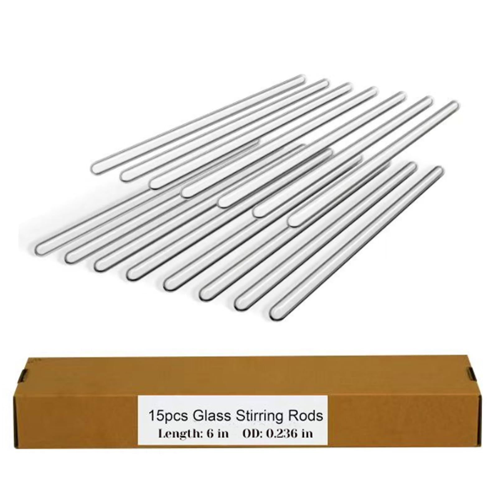 15 Pack Glass Stirring Rods: Diameter 6mm Length 6 inch Glass Stir Sticks, Borosilicate Glass Stirring Rod for Mixing Lab