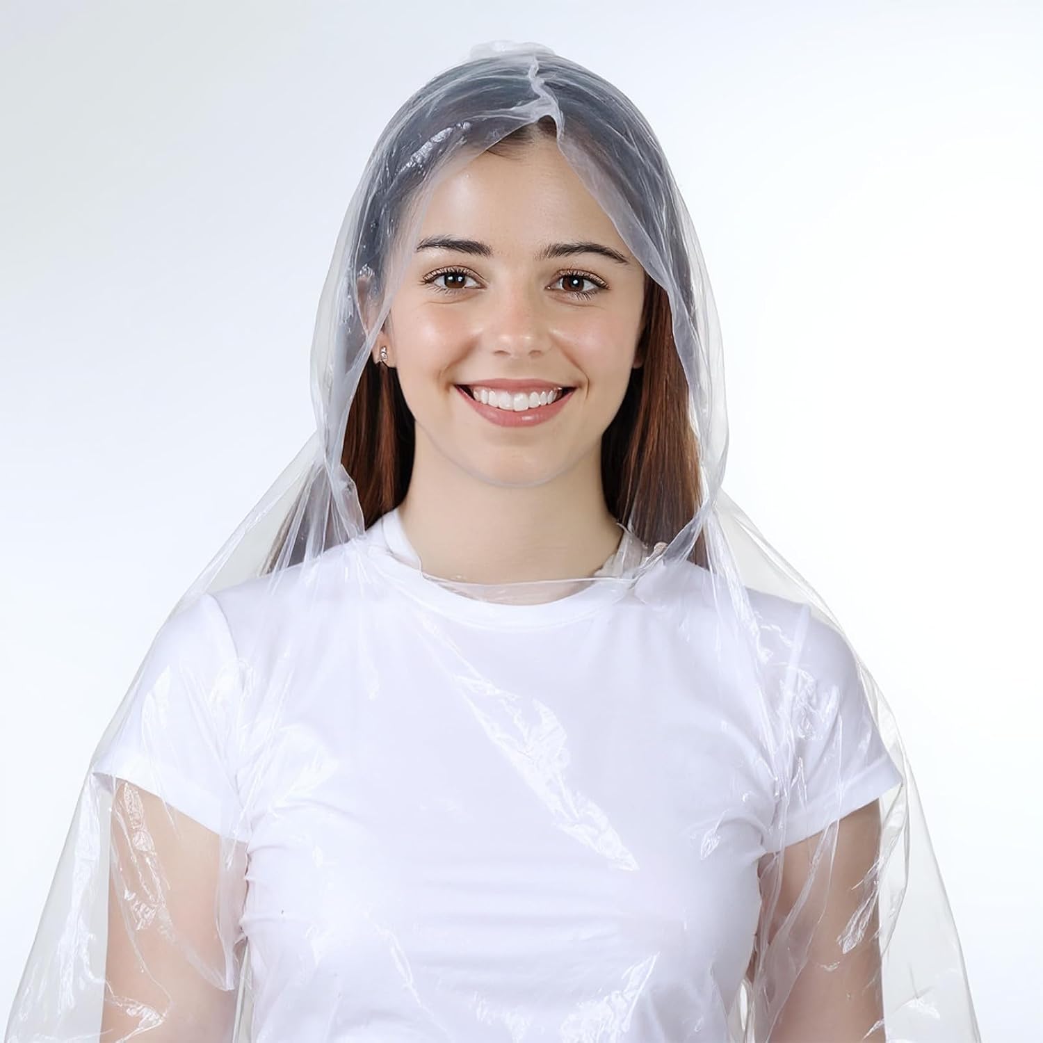 50 Pack Disposable Rain Ponchos with Hood, Emergency Waterproof Raincoat for Adult Raincoats Ponchos Family Pack for Camping Hiking Sport Outdoors Homeless Care (White)